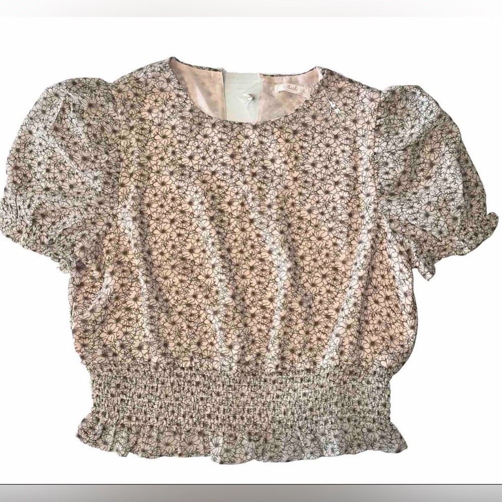 Blush BJ Floral Cropped puffed short‎ sleeve elastic waist NWT Med